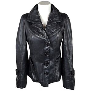 Boutique of Leathers Lamb Fitted Leather BlazerJacket Black Size 8 Preppy Moto